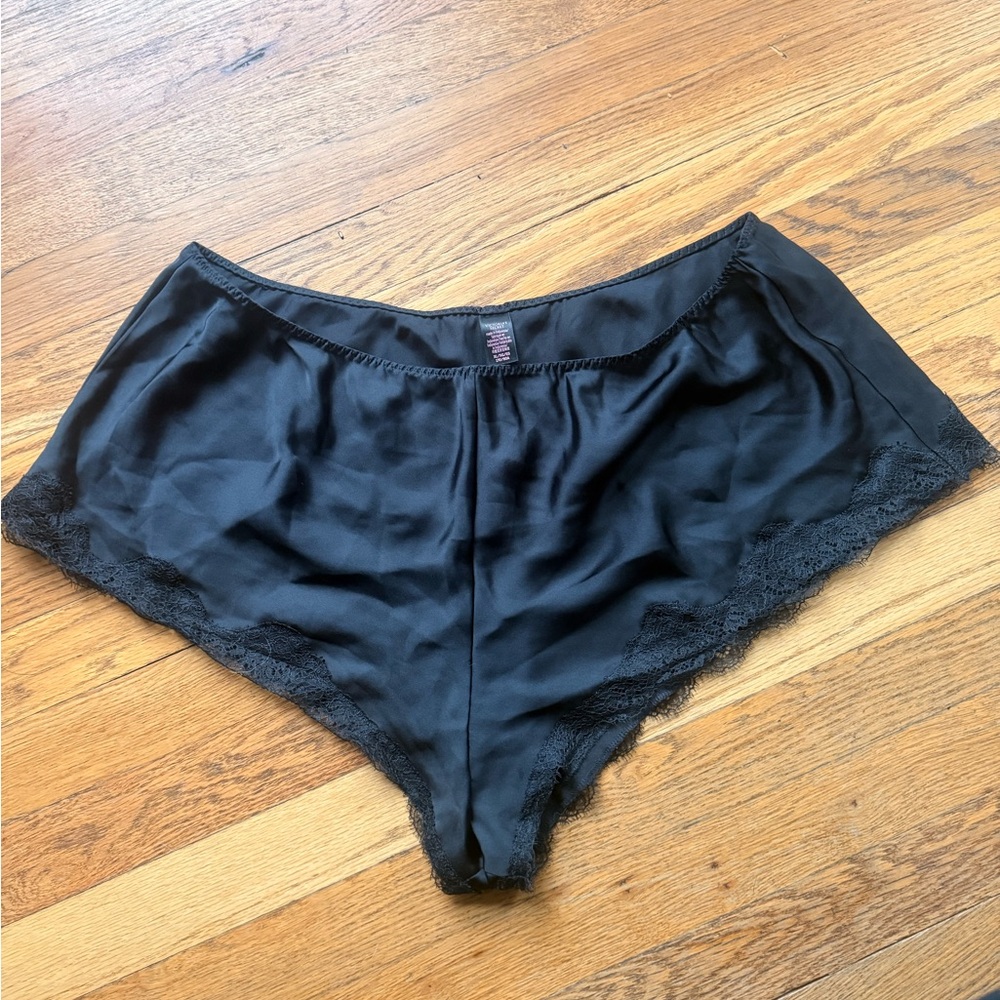 Victoria's Secret Black Satin shorts with Lace Trim